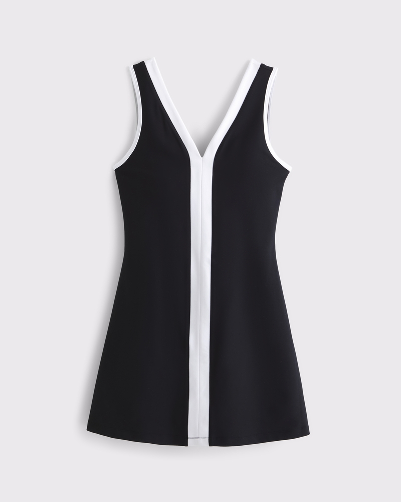 YPB sculptLUX V-Neck Mini Dress(black and white,XXS)