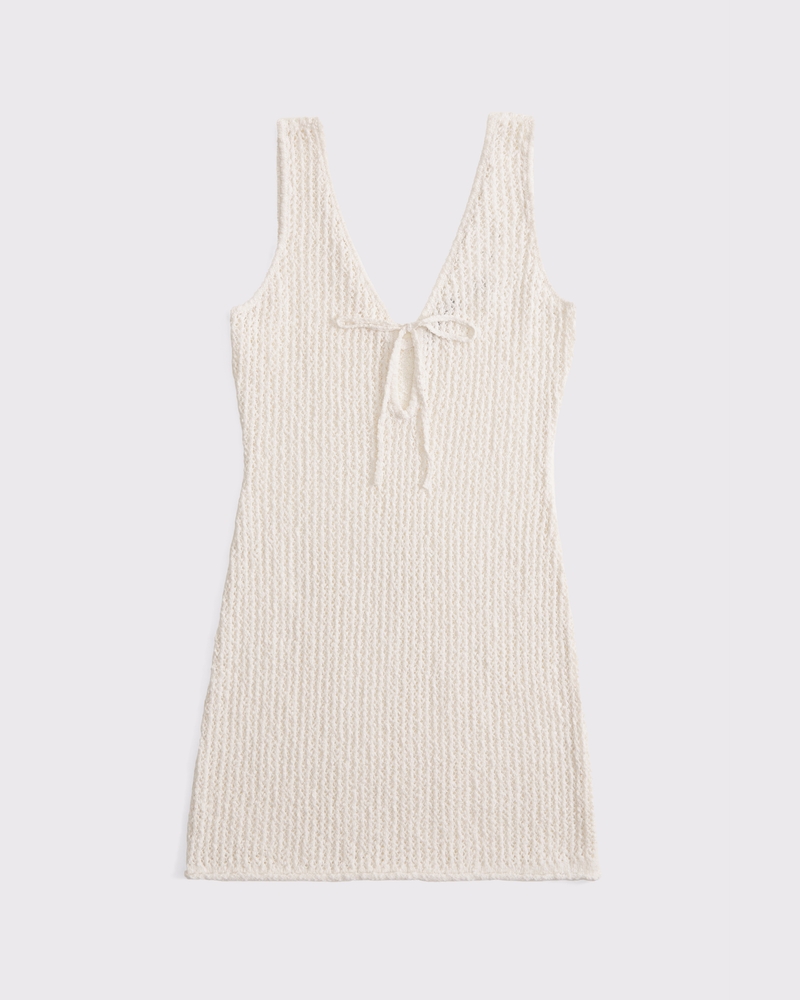 Crochet-Style Mini Dress Coverup(cream,XXS)