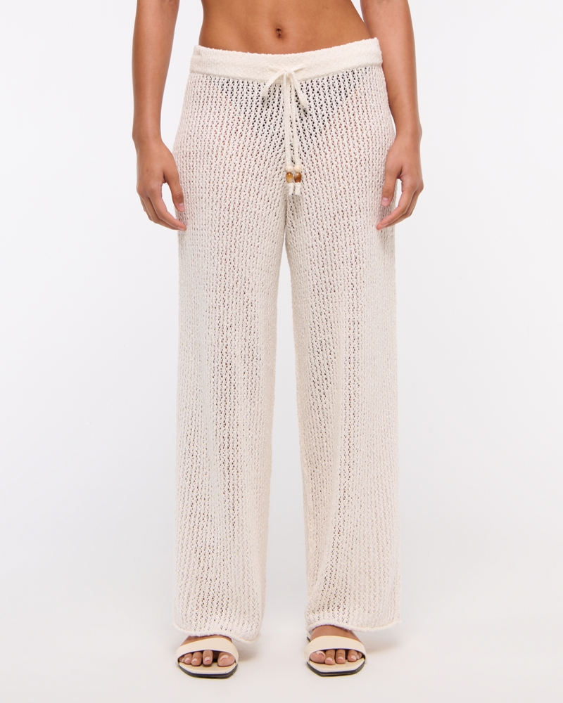 Mid Rise Crochet-Style Coverup Pant(cream,XXS)