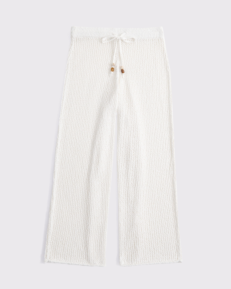 Mid Rise Crochet-Style Coverup Pant(cream,XXS)