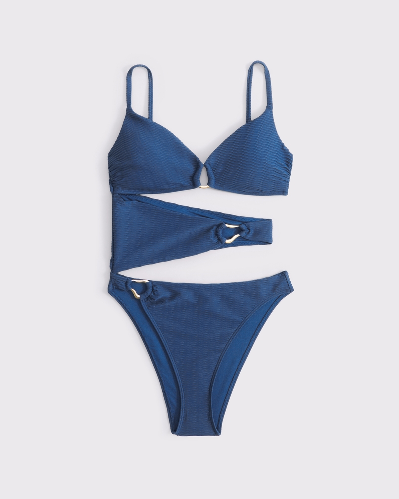 Hardware Cutout One-Piece Swimsuit(blue,XXS)