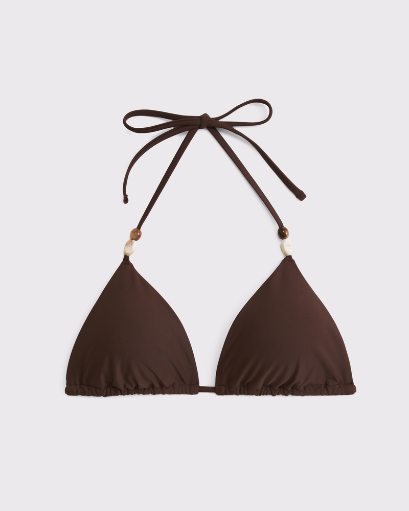 Beaded Halter String Triangle Bikini Top(cocoa,XXS)
