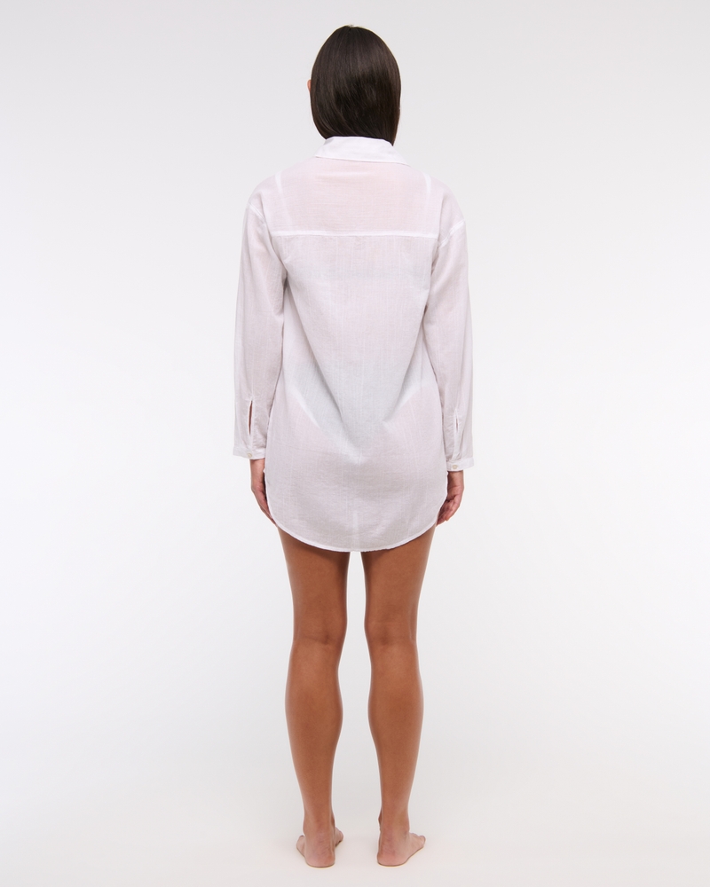 Tie-Front Shirt Dress Coverup(white,XXS)