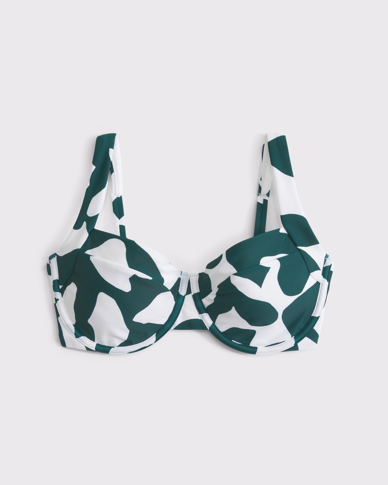 Curve Love Wide Strap Underwire Bikini Top(teal pattern,XXS)