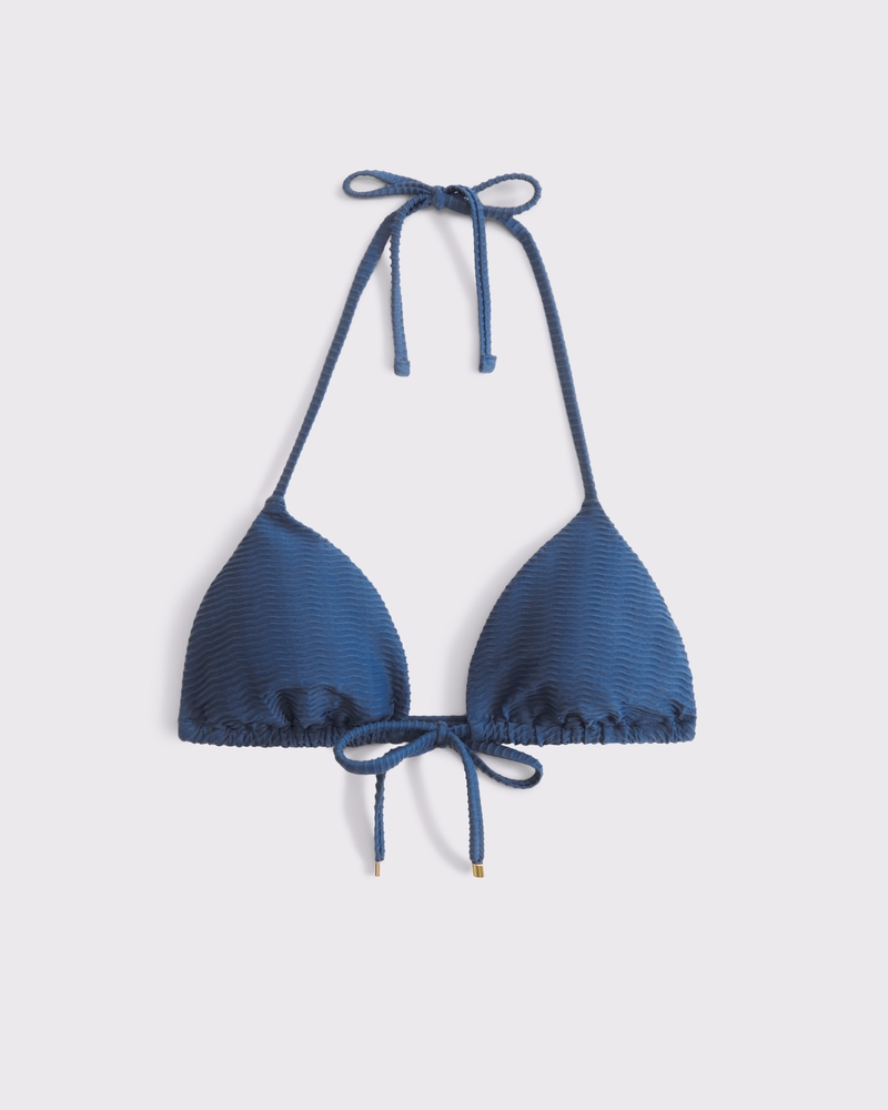 Tie-Front Halter Triangle Bikini Top(blue,XXS)