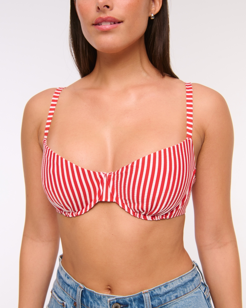 Curve Love Balconette Underwire Bikini Top(red stripe,XXS)