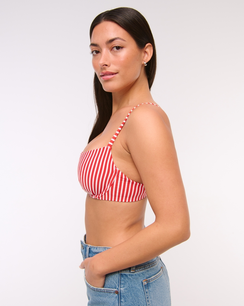 Curve Love Balconette Underwire Bikini Top(red stripe,XXS)