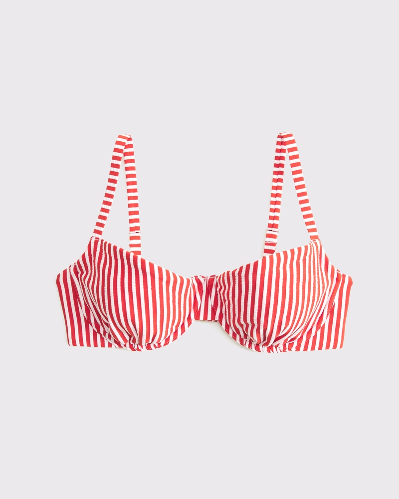 Curve Love Balconette Underwire Bikini Top(red stripe,XXS)