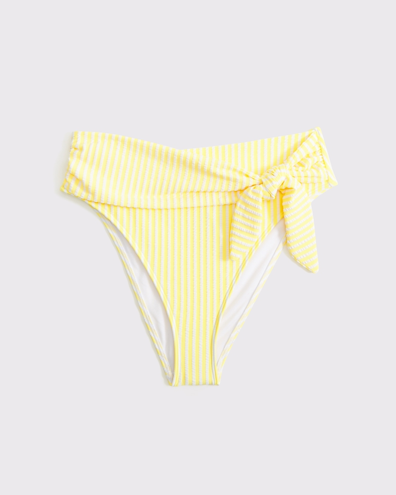 Tie-Front High-Waist Moderate Bottom(yellow stripe,XXS)