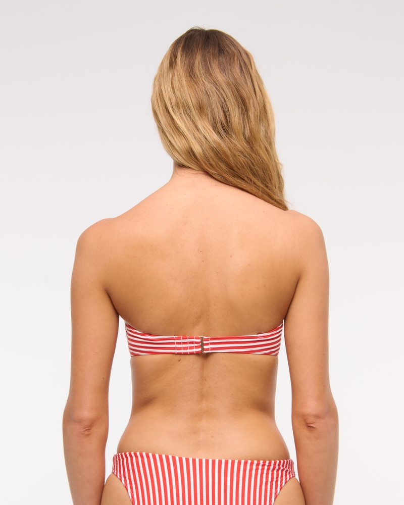 Knot-Front Bandeau Swim Top(red stripe,XXS)