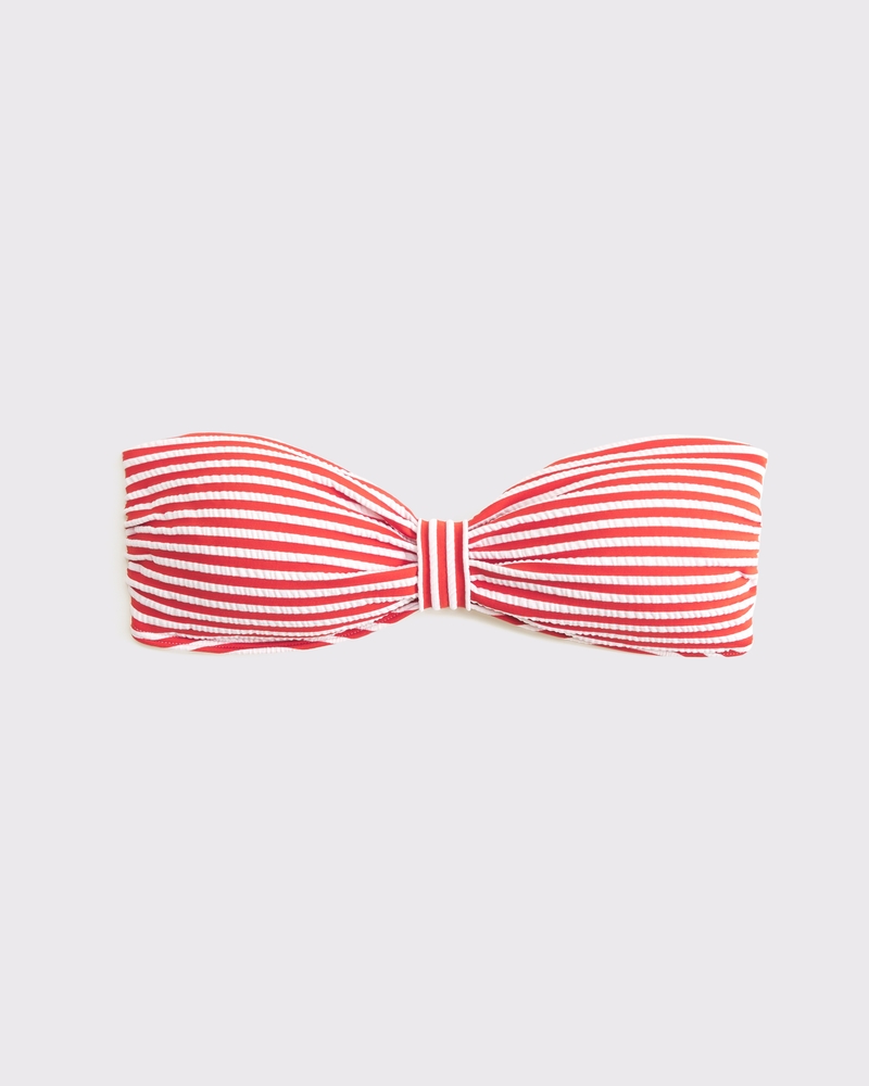 Knot-Front Bandeau Swim Top(red stripe,XXS)