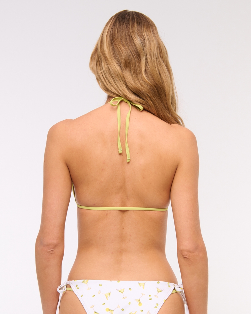 Contrast Tie-Front Triangle Bikini Top(martini print,XXS)