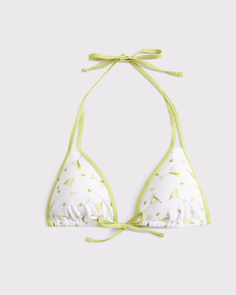 Contrast Tie-Front Triangle Bikini Top(martini print,XXS)