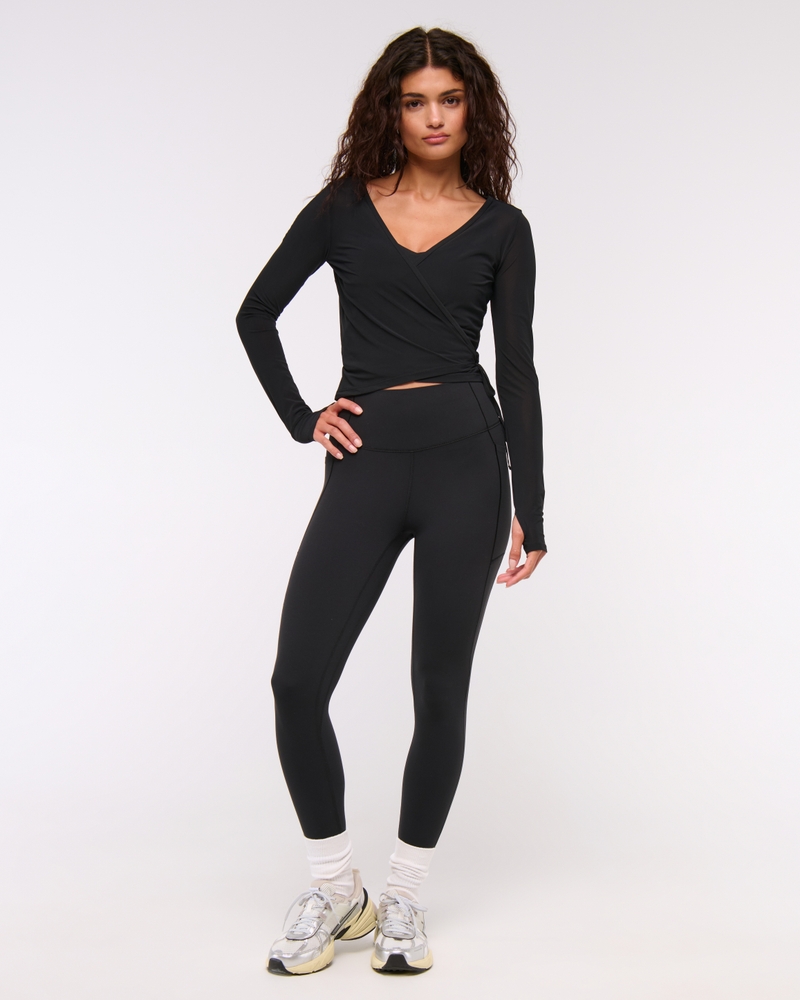 YPB Mesh Long-Sleeve Wrap Top(black,XXS)