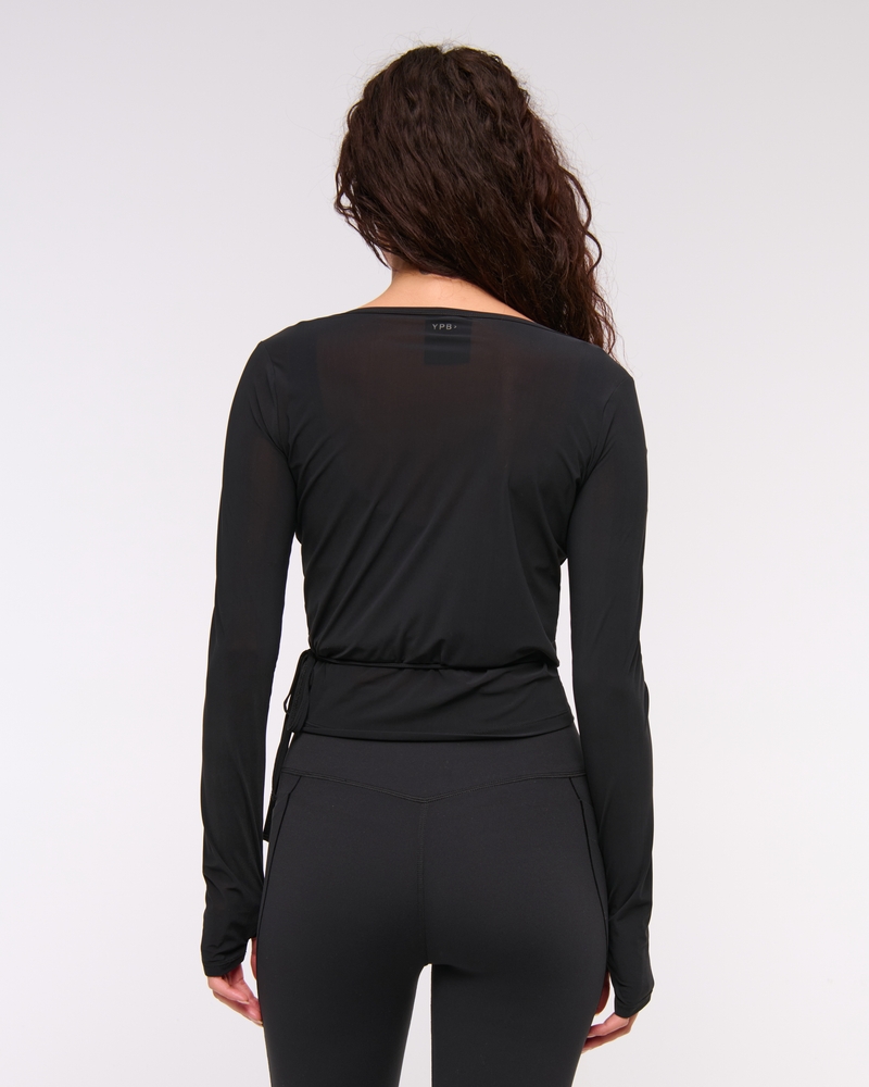 YPB Mesh Long-Sleeve Wrap Top(black,XXS)