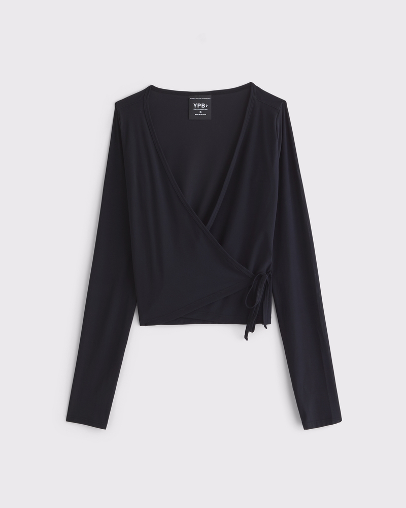 YPB Mesh Long-Sleeve Wrap Top(black,XXS)