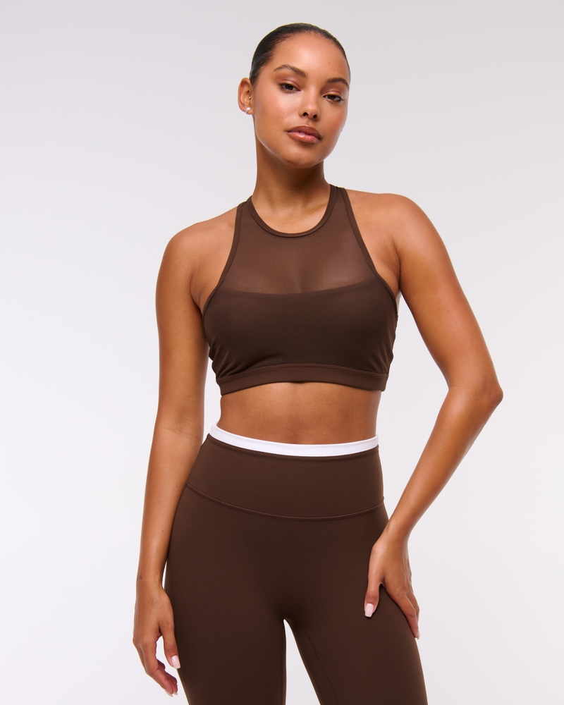 YPB studioFLEX High-Neck Mesh Sports Bra(coffee,XXS)