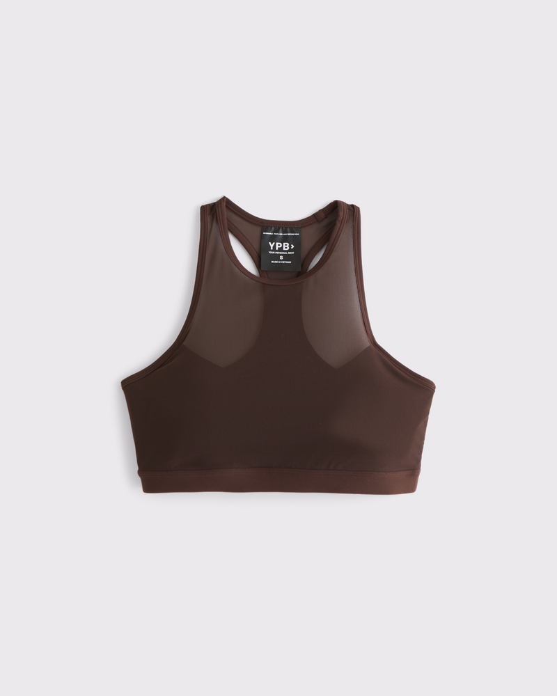 YPB studioFLEX High-Neck Mesh Sports Bra(coffee,XXS)