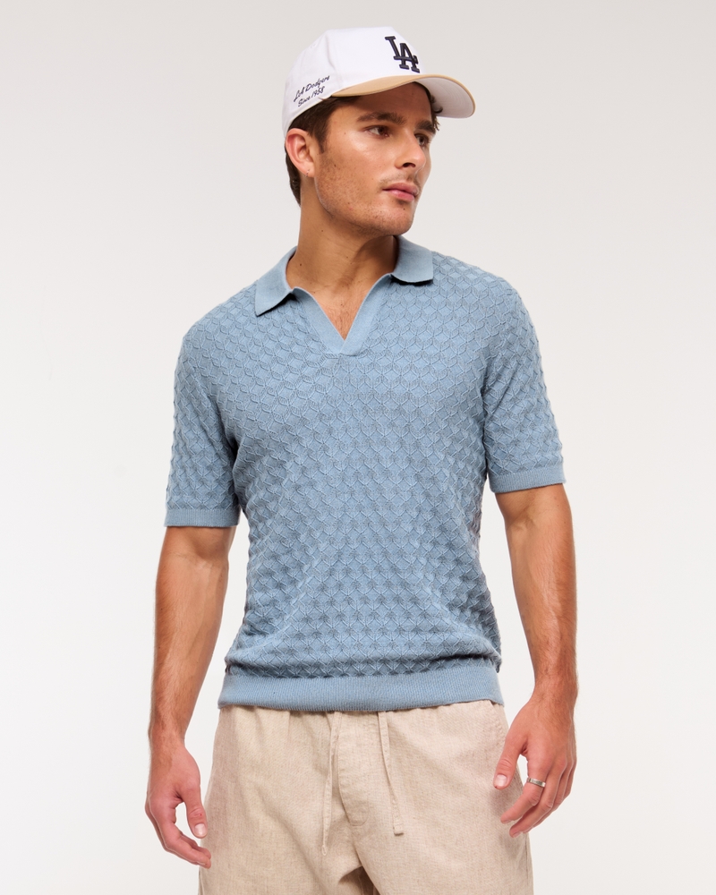 Pointelle Stitch Johnny Collar Sweater Polo