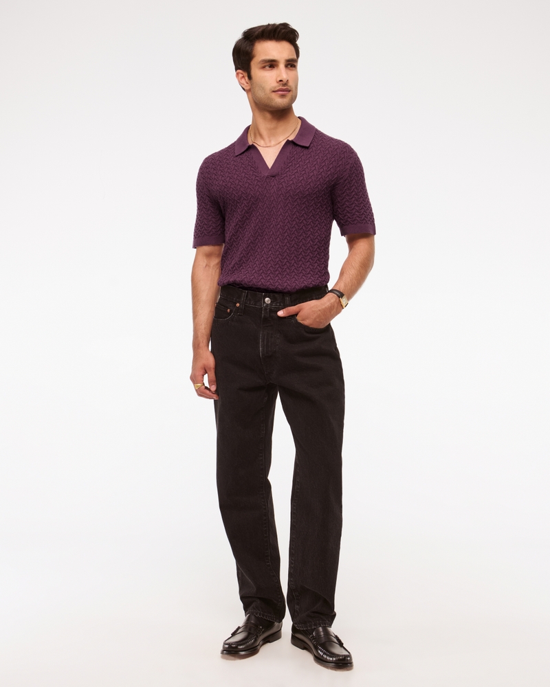 Pima Cotton Johnny Collar Sweater Polo(eggplant,XS)