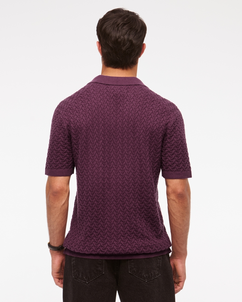 Pima Cotton Johnny Collar Sweater Polo(eggplant,XS)