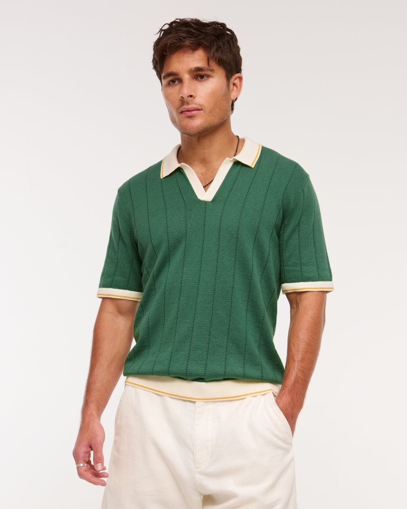 Blocked Johnny Collar Sweater Polo(leaf green,XS)