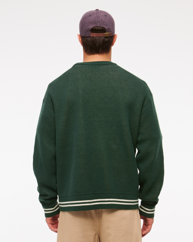 Oversized Tennis Racket Graphic Crew Sweater(deep green,XS)