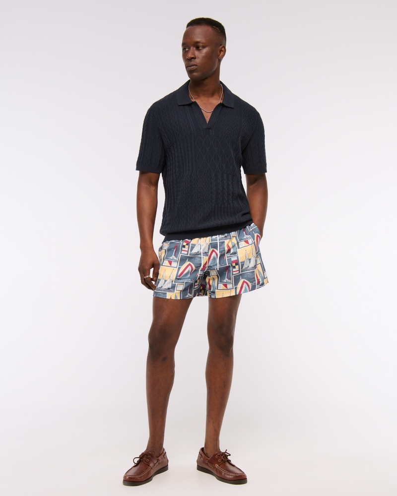 Cable Patchwork Johnny Collar Sweater Polo(navy,XS)