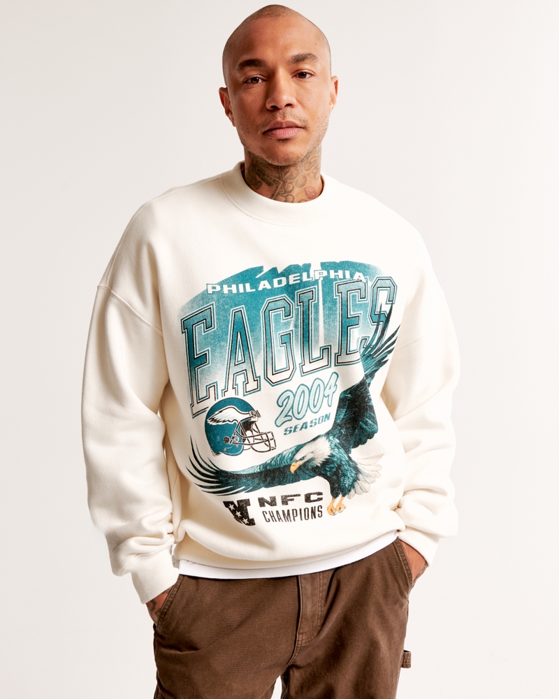 Philadelphia Eagles Graphic Crew Sweatshirt(cream - eagles,XS)