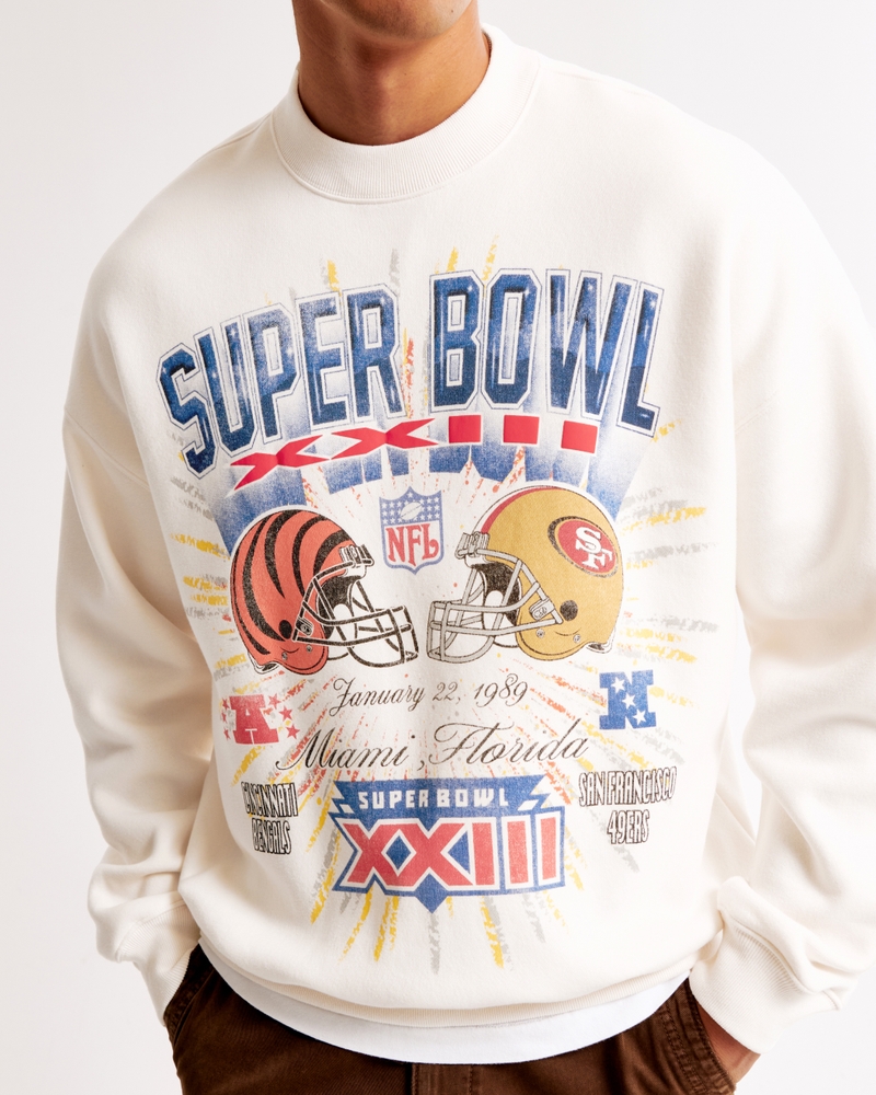 Vintage Super Bowl Graphic Crew Sweatshirt(white - bengals and 49ers,XS)