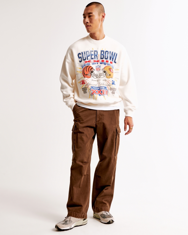 Vintage Super Bowl Graphic Crew Sweatshirt(white - bengals and 49ers,XS)