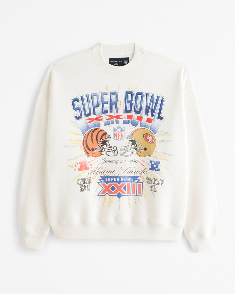 Vintage Super Bowl Graphic Crew Sweatshirt(white - bengals and 49ers,XS)