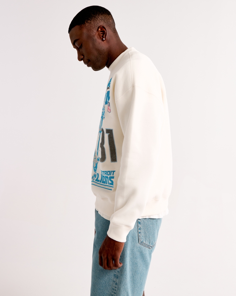Calvin Johnson Graphic Crew Sweatshirt(cream - lions,XS)