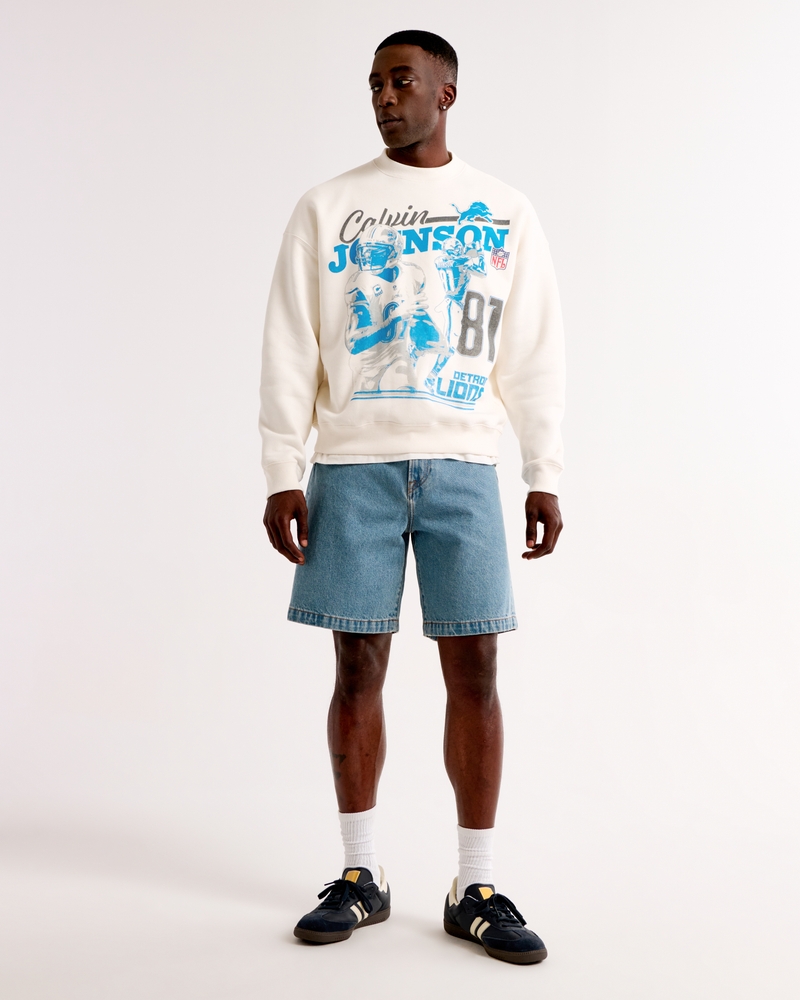 Calvin Johnson Graphic Crew Sweatshirt(cream - lions,XS)