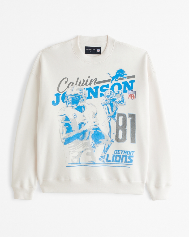 Calvin Johnson Graphic Crew Sweatshirt(cream - lions,XS)