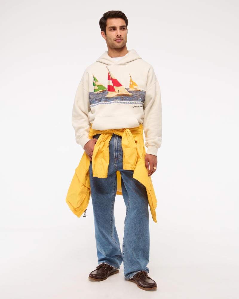 Nautical Graphic Popover Hoodie(warm beige,XS)