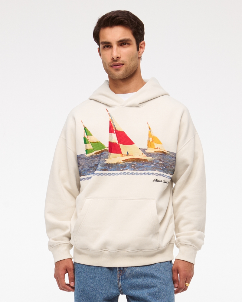 Nautical Graphic Popover Hoodie(warm beige,XS)