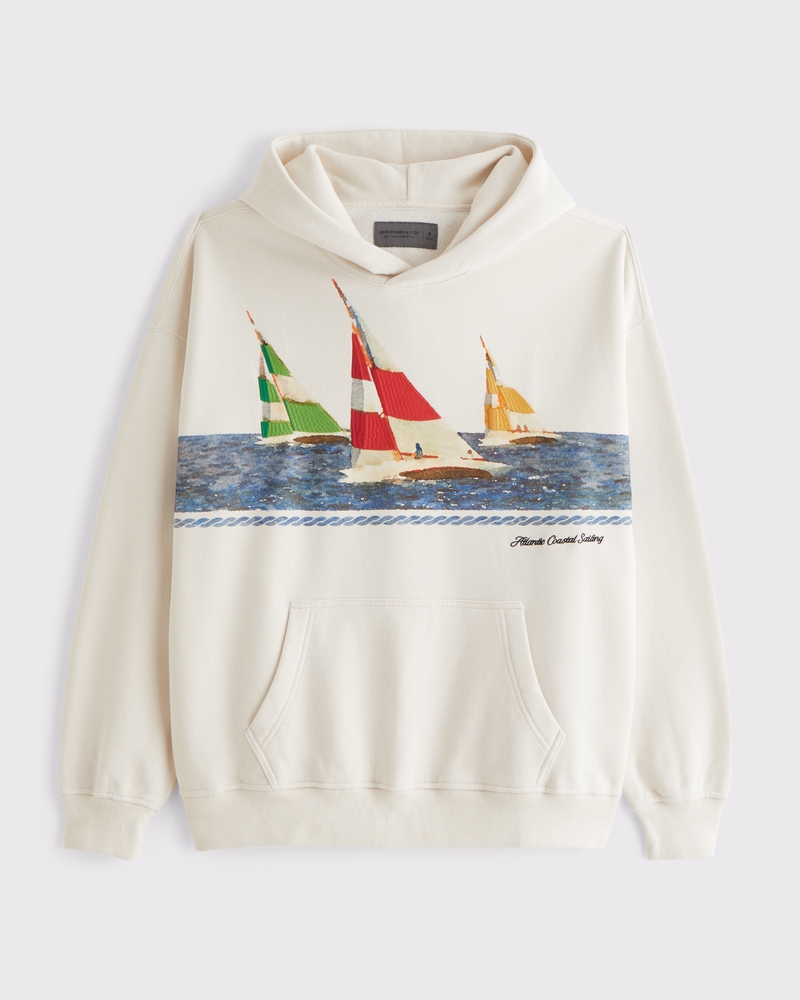 Nautical Graphic Popover Hoodie(warm beige,XS)