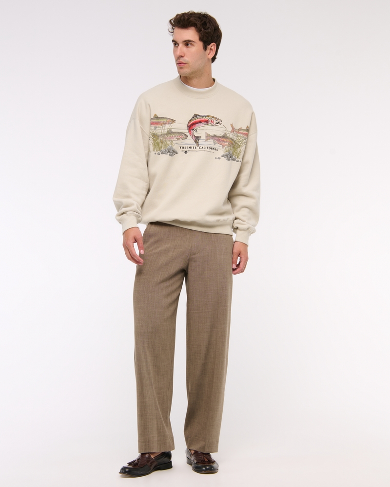 Fishing Graphic Crew Sweatshirt(oatmeal,XS)