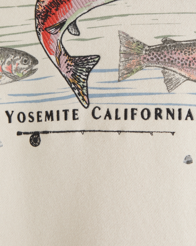 Fishing Graphic Crew Sweatshirt(oatmeal,XS)