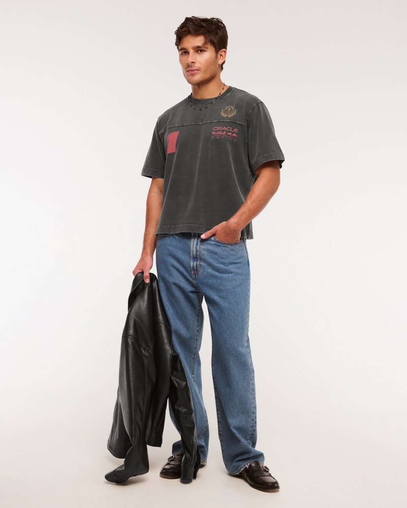 Premium Heavyweight Cropped Oracle Red Bull Racing Tee(black wash,XS)