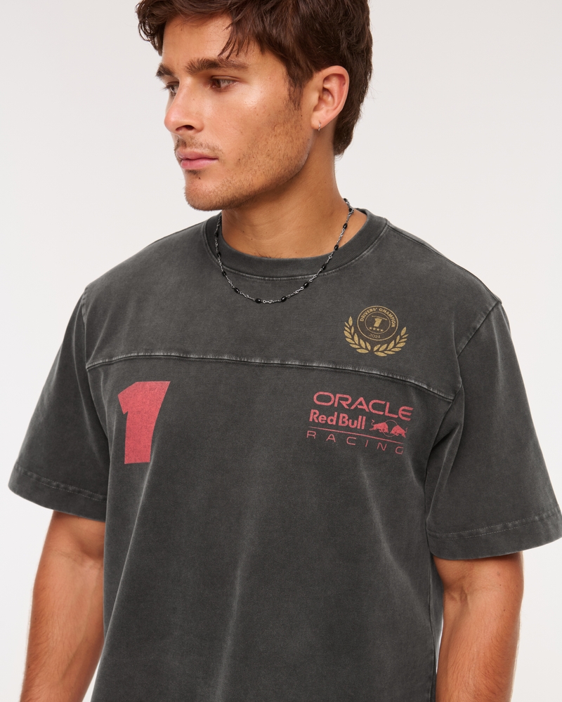 Premium Heavyweight Cropped Oracle Red Bull Racing Tee(black wash,XS)