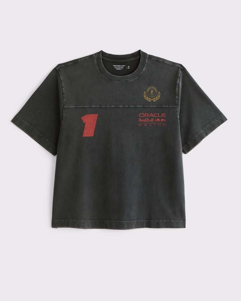 Premium Heavyweight Cropped Oracle Red Bull Racing Tee(black wash,XS)