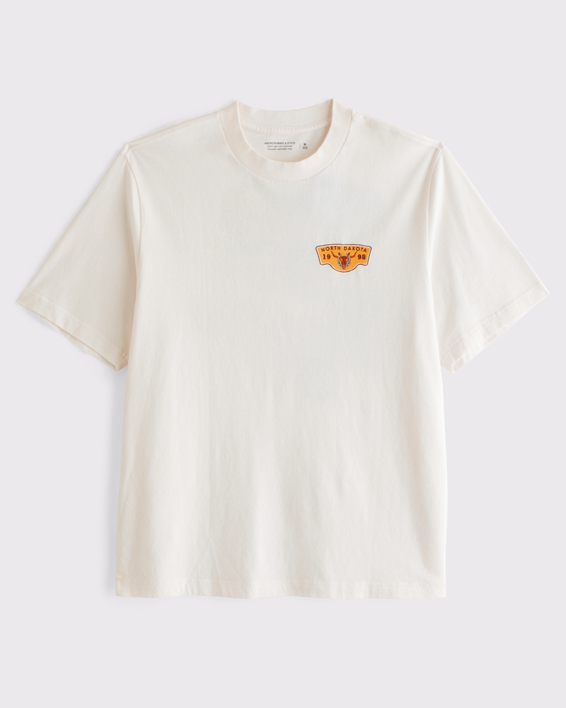 Patches Vintage-Inspired Graphic Tee(cream,XS)