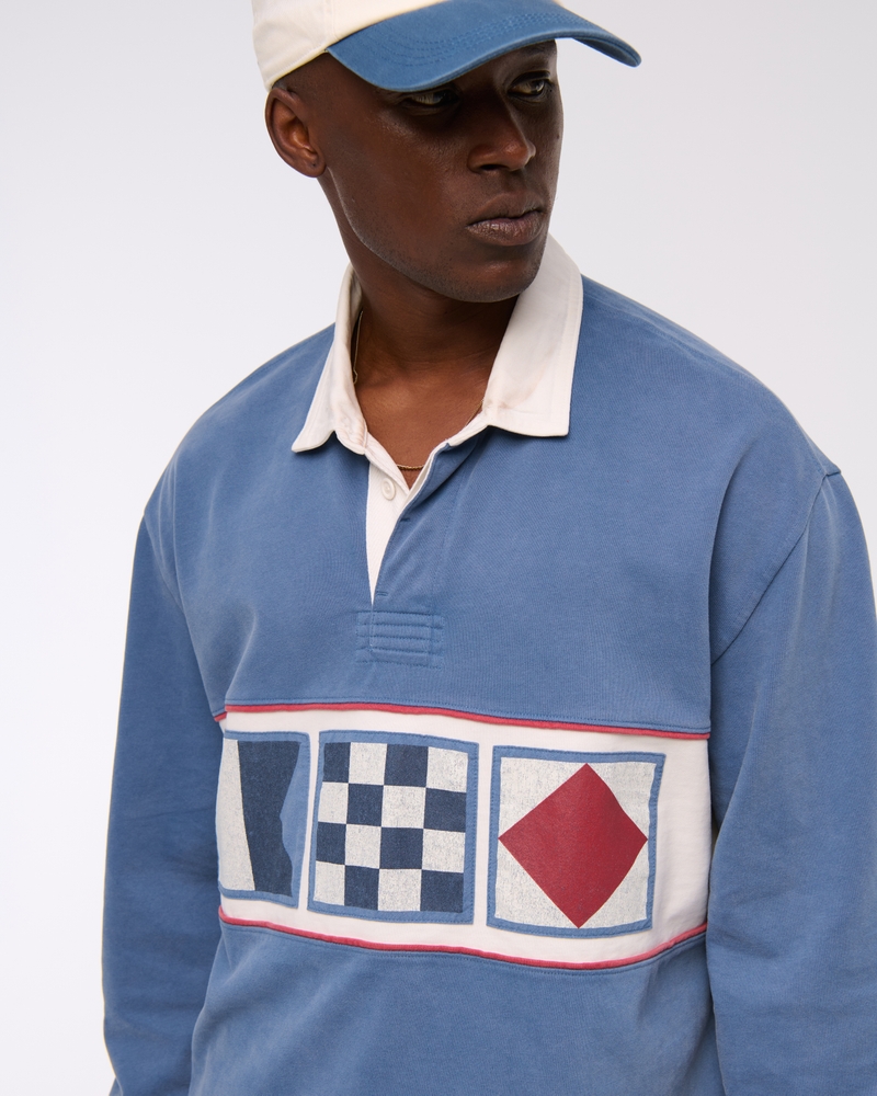 Long-Sleeve Cropped Rugby Polo(classic navy,XS)