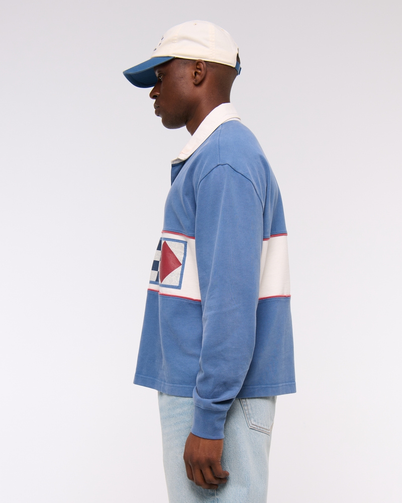 Long-Sleeve Cropped Rugby Polo(classic navy,XS)