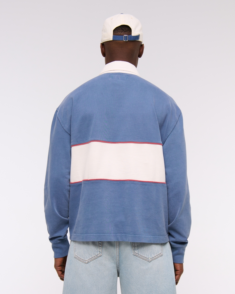 Long-Sleeve Cropped Rugby Polo(classic navy,XS)
