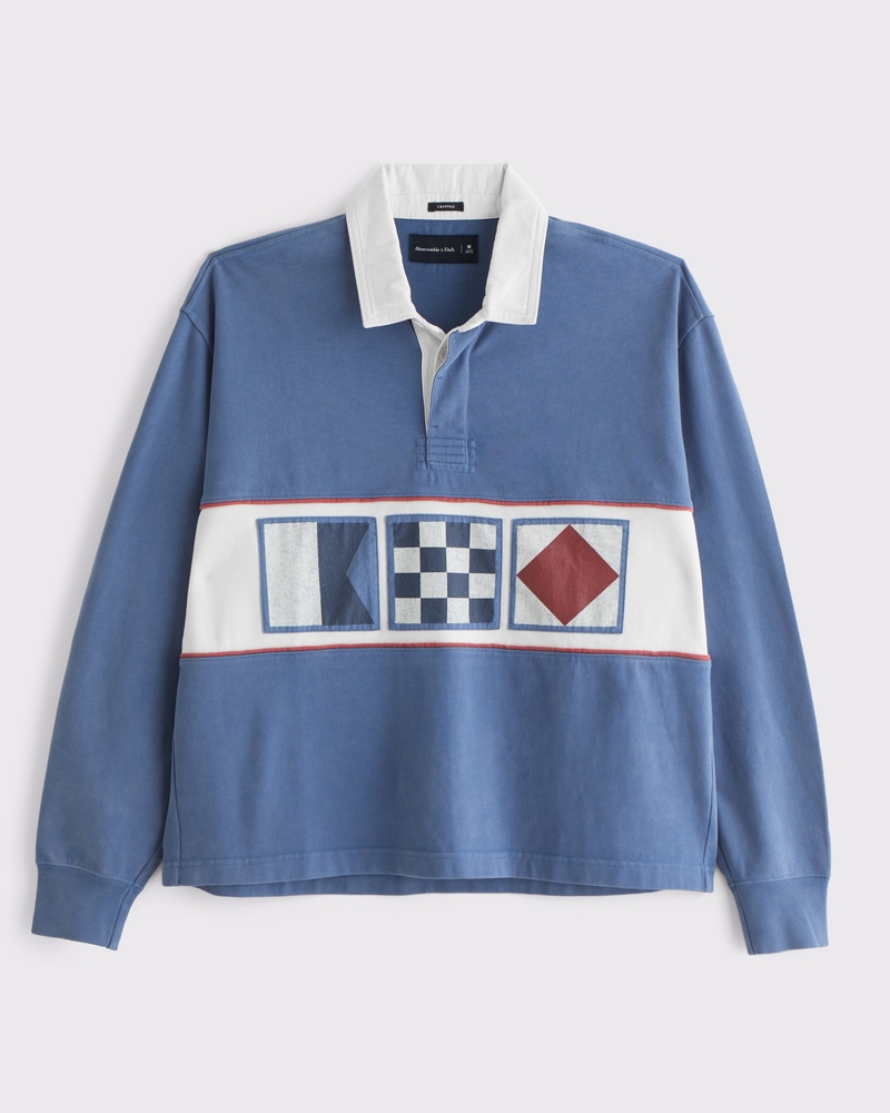 Long-Sleeve Cropped Rugby Polo(classic navy,XS)