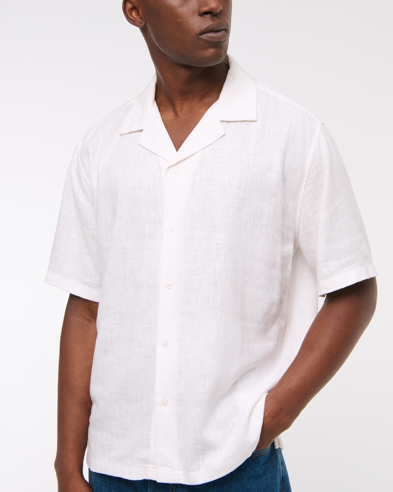 Camp Collar Summer Linen-Blend Shirt(white,XS)