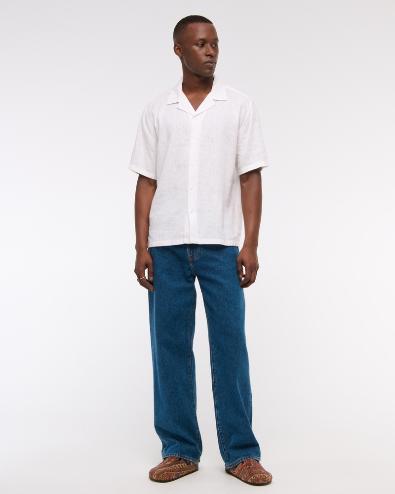 Camp Collar Summer Linen-Blend Shirt(white,XS)
